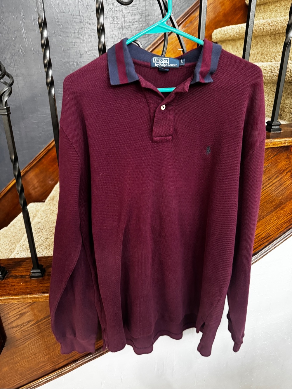 Polo by Ralph Lauren Men's Large Burgundy Long-Sleeve Polo Shirt